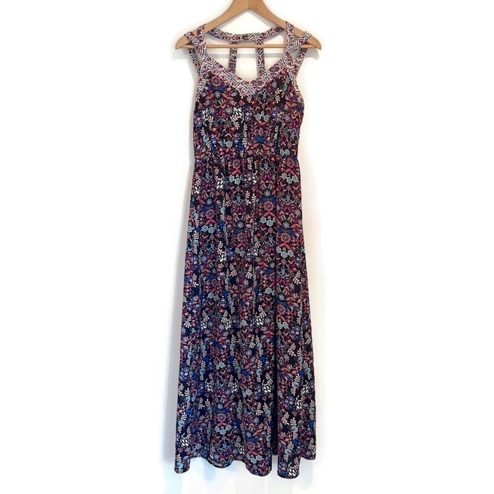 Boho Tropical‎ Mixed Print Colorful Botanical & Floral Maxi Dress - Size M